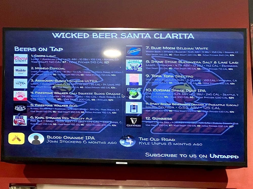 The tap list screen showing the beers currently pouring.